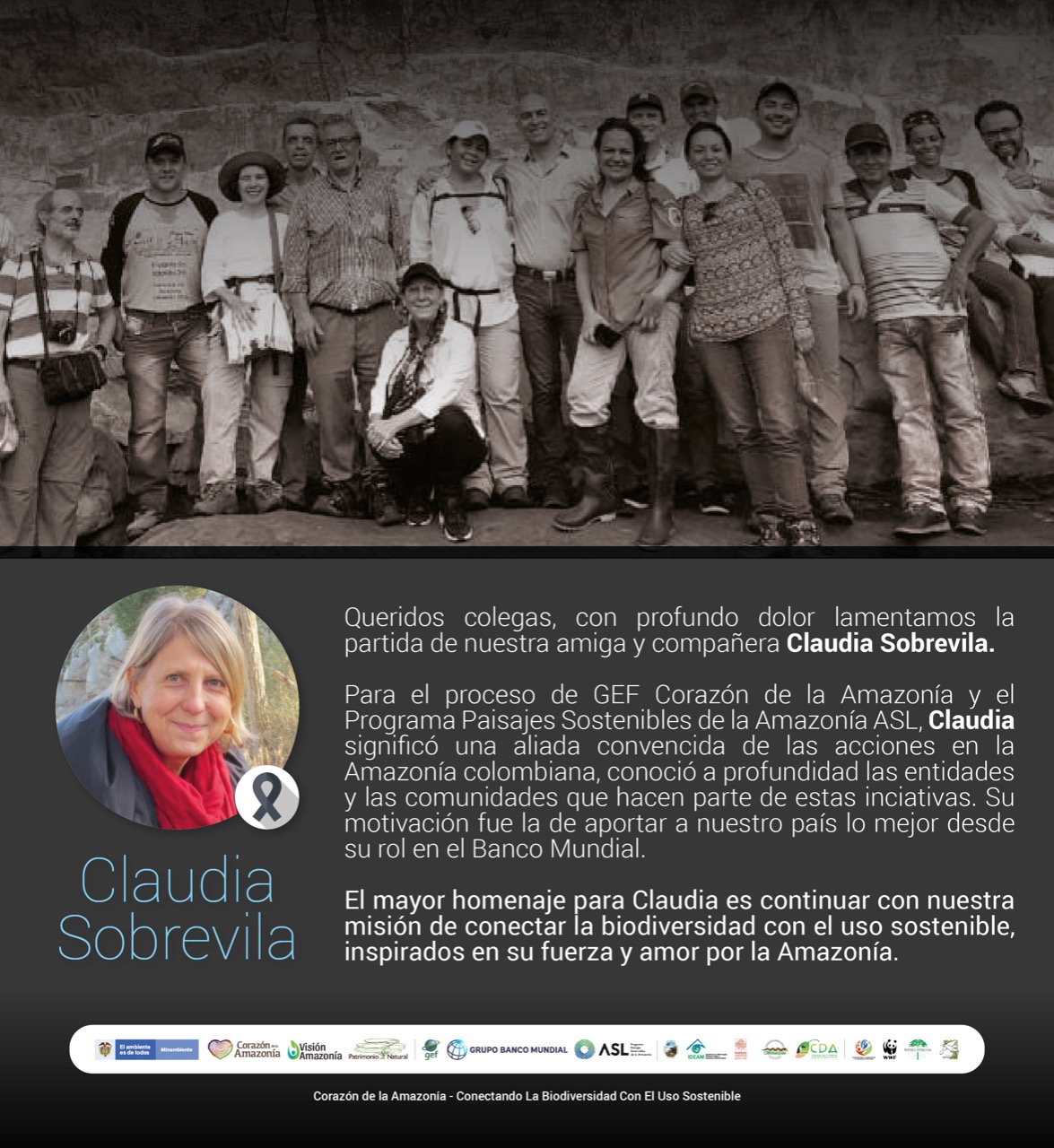 La Familia CORPOAMAZONIA lamenta el sensible fallecimiento de Claudia Sobrevila