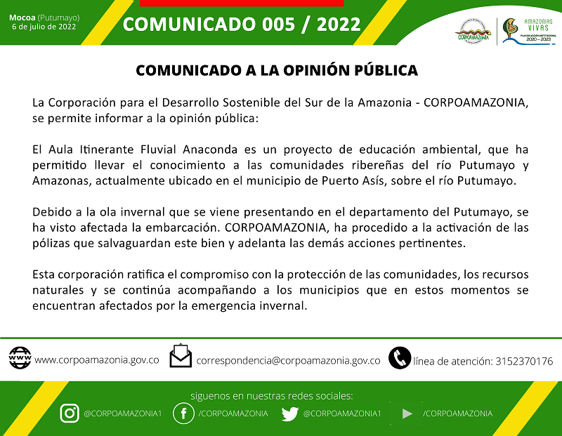 COMUNICADO A LA OPINIÓN PÚBLICA 005 / 2022